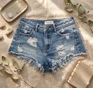 PacSun High Rise Festival Denim Shorts - Medium Wash - Size 25 - EUC